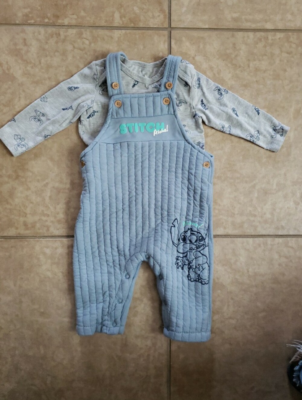 Disney Baby Light Blue Quilted Kids Overalls - STITCH 6/9M